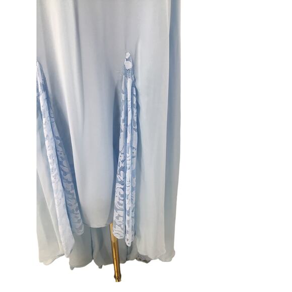 BRIDESMAID  SZ 12 L Blue Handkerchief Vneck Lace up party Maxi Dress NEW B82 - Picture 3 of 8